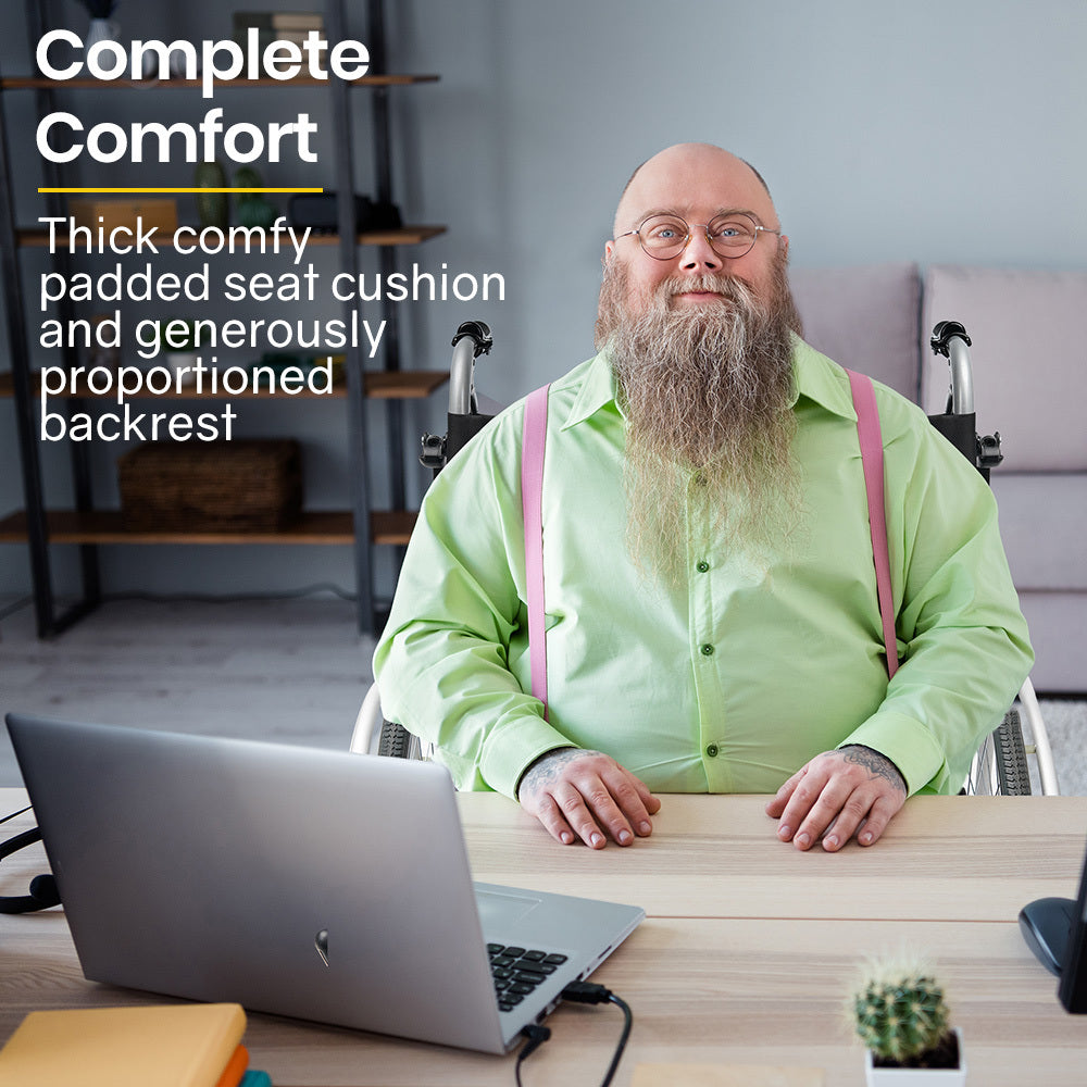 NNEMB Folding Wheelchair XXL Extra-Wide Bariatric Seat-Aluminium Frame-150kg Capacity-24 Inch Wheels-Park Brakes-Black