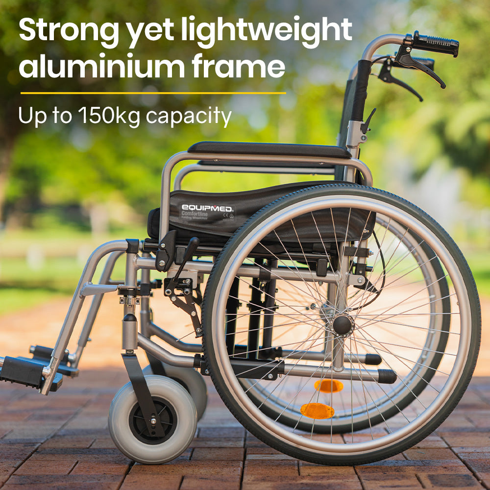 NNEMB Folding Wheelchair XXL Extra-Wide Bariatric Seat-Aluminium Frame-150kg Capacity-24 Inch Wheels-Park Brakes-Black