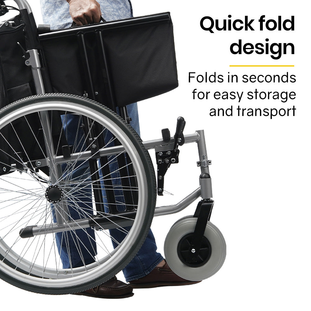 NNEMB Folding Wheelchair XXL Extra-Wide Bariatric Seat-Aluminium Frame-150kg Capacity-24 Inch Wheels-Park Brakes-Black